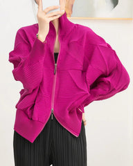 Luxury 3D Geometric Plissé Bomber Jacket