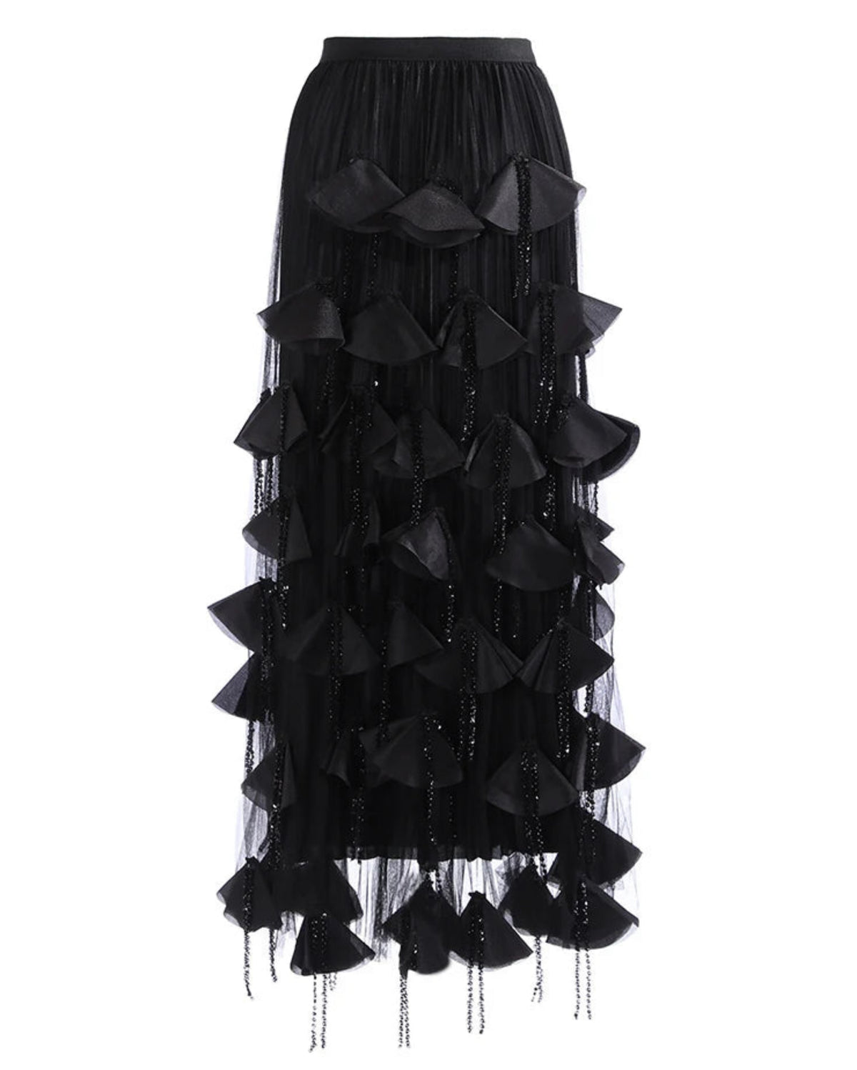 Luxury Applique Tiered Midi Length Skirt – Designer Pleated Formal Wear