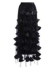 Luxury Applique Tiered Midi Length Skirt – Designer Pleated Formal Wear