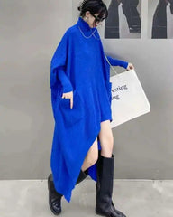 Luxury Asymmetrical Sweater Dress – Long Sleeve Turtleneck with Pockets