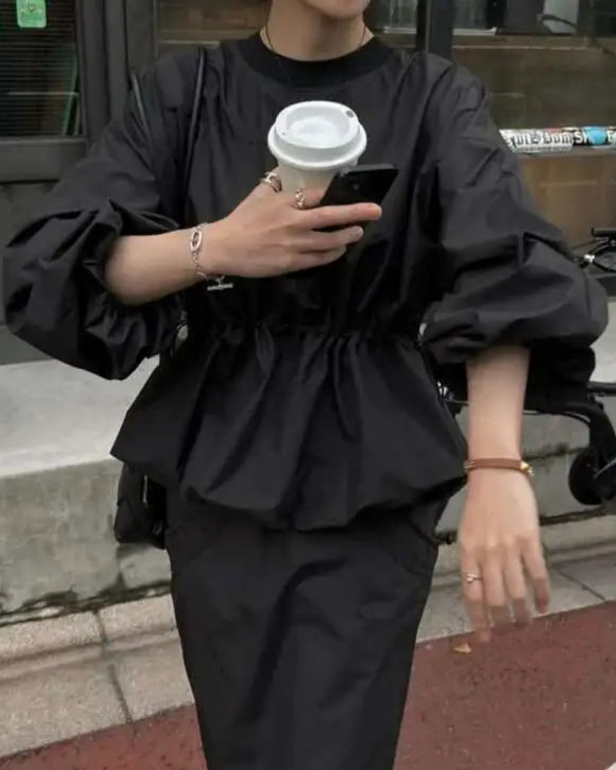 Luxury Black Balloon Sleeve Blouse – Designer Casual & Formal Wear