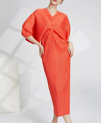 Luxury Cruise Dress With Batwing Sleeves - Japanese Pleats Plissé