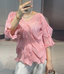 Luxury Cruise Outfit Blouse Pleats Plissé Vacation Top
