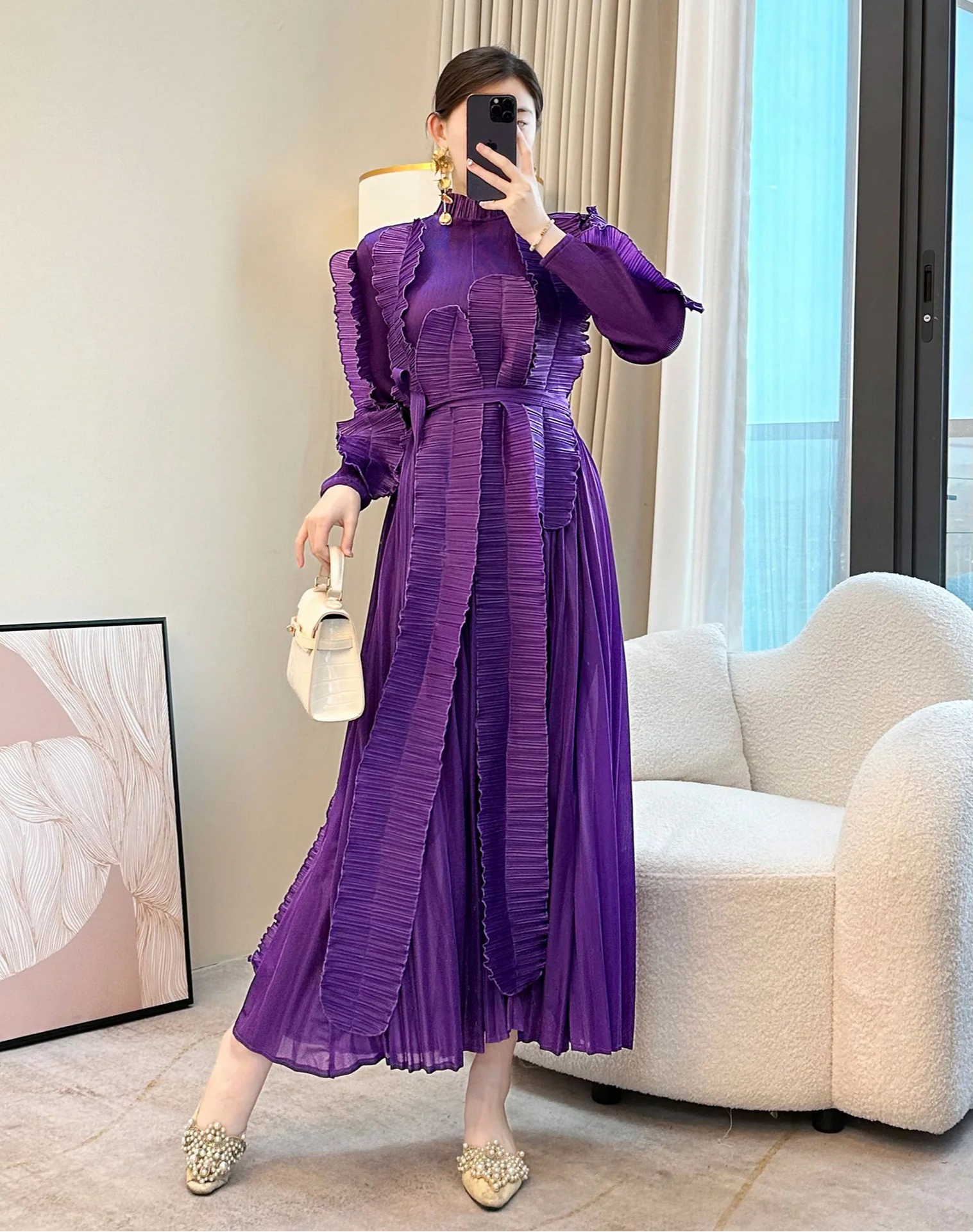 Luxury Cruise Pleats Plissé Dress - Modest Resort & Vacation Travel Outfit