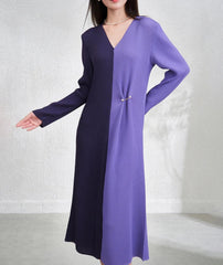 Luxury Cruise Resort Dress - Japanese Pleats Plissé V-Neck Midi