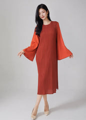 Luxury Cruise Resort Dress Flared Sleeve Japanese Pleats Plissé Gown