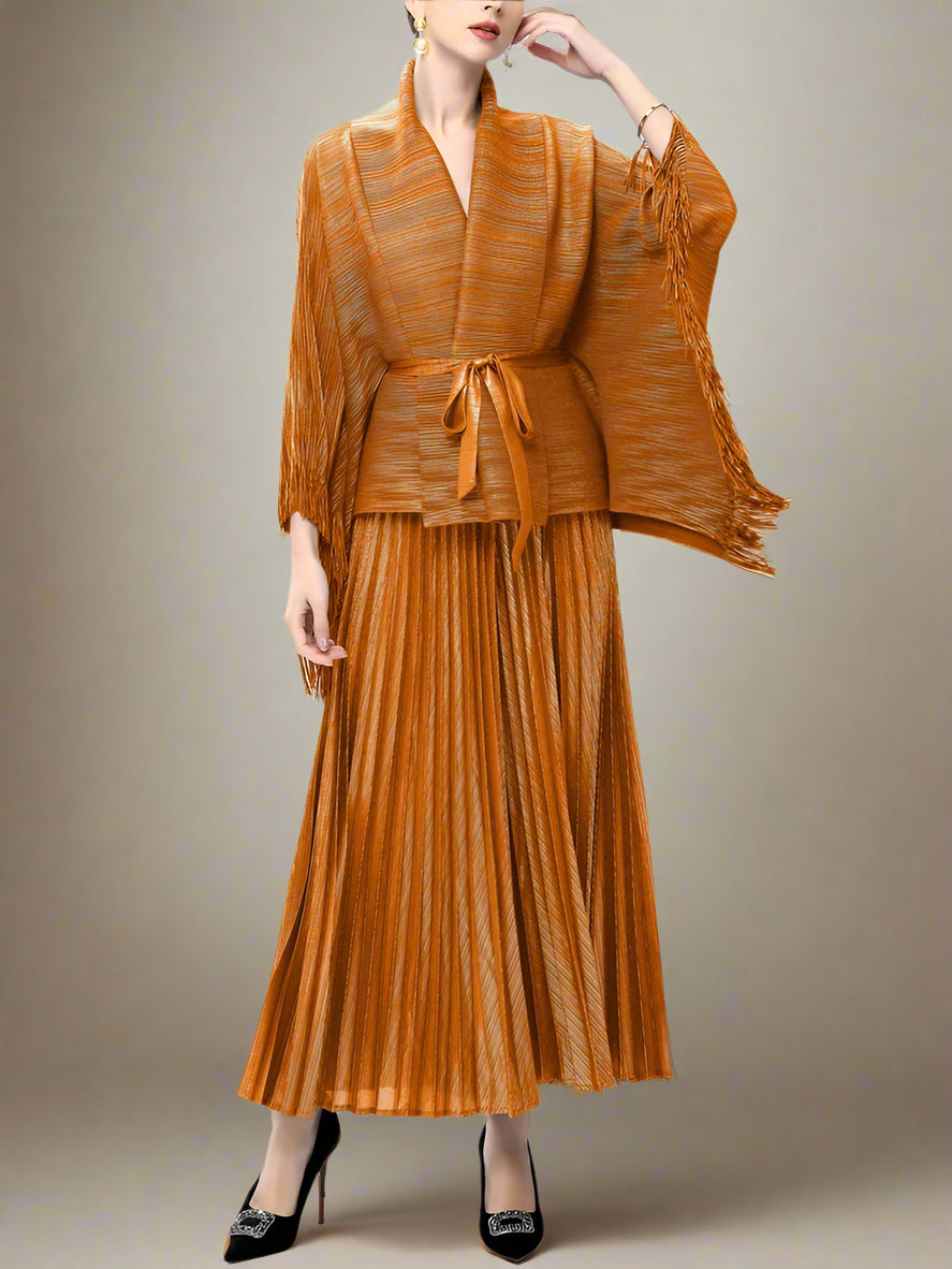Luxury Cruise & Resort Wear Two-Piece Maxi Skirt Set – Japanese Pleats Plissé