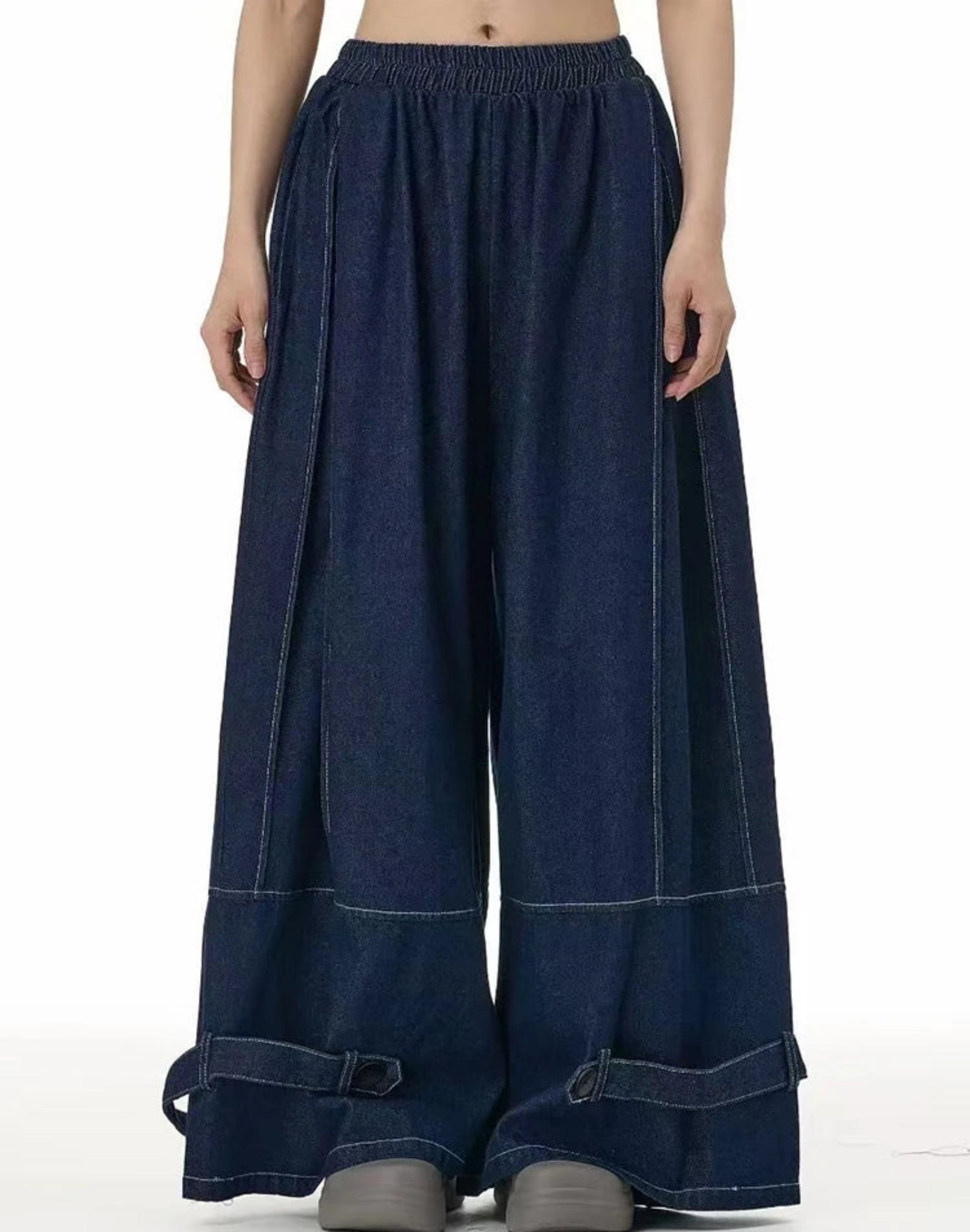 Luxury Denim Wide-Leg Pants Sculpted Silhouette Women