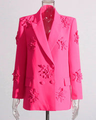 Luxury Designer Floral Appliqué Blazer – Tailored Double-Breasted Jacket for Women’s Work & Events