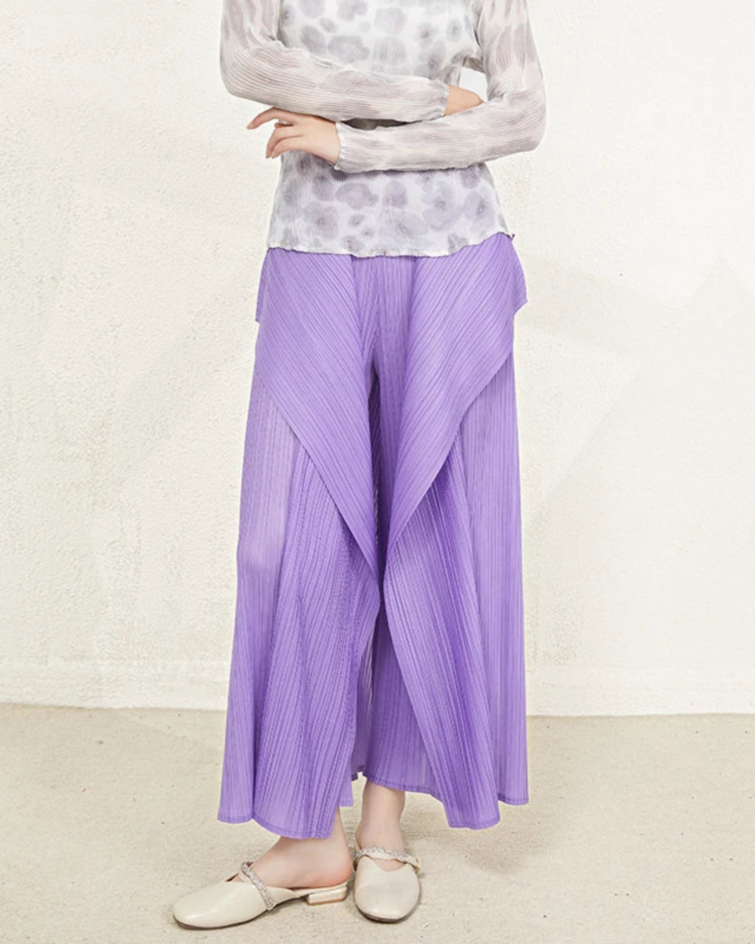 Luxury Designer Japanese Pleats Wide Leg Trousers Overlay Draped Avant Garde Travel