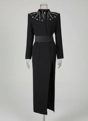 Luxury Designer Maxi Dress – Embellished High Neck & Side Slit