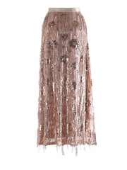 Luxury Designer Tiered Sequin Maxi Skirt - Fringe High-Waist Formal Event