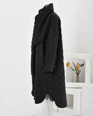 Luxury Diamond-Quilted Longline Coat – Designer Oversized Scarf Evening Jacket | HEYFANCYSTYLE