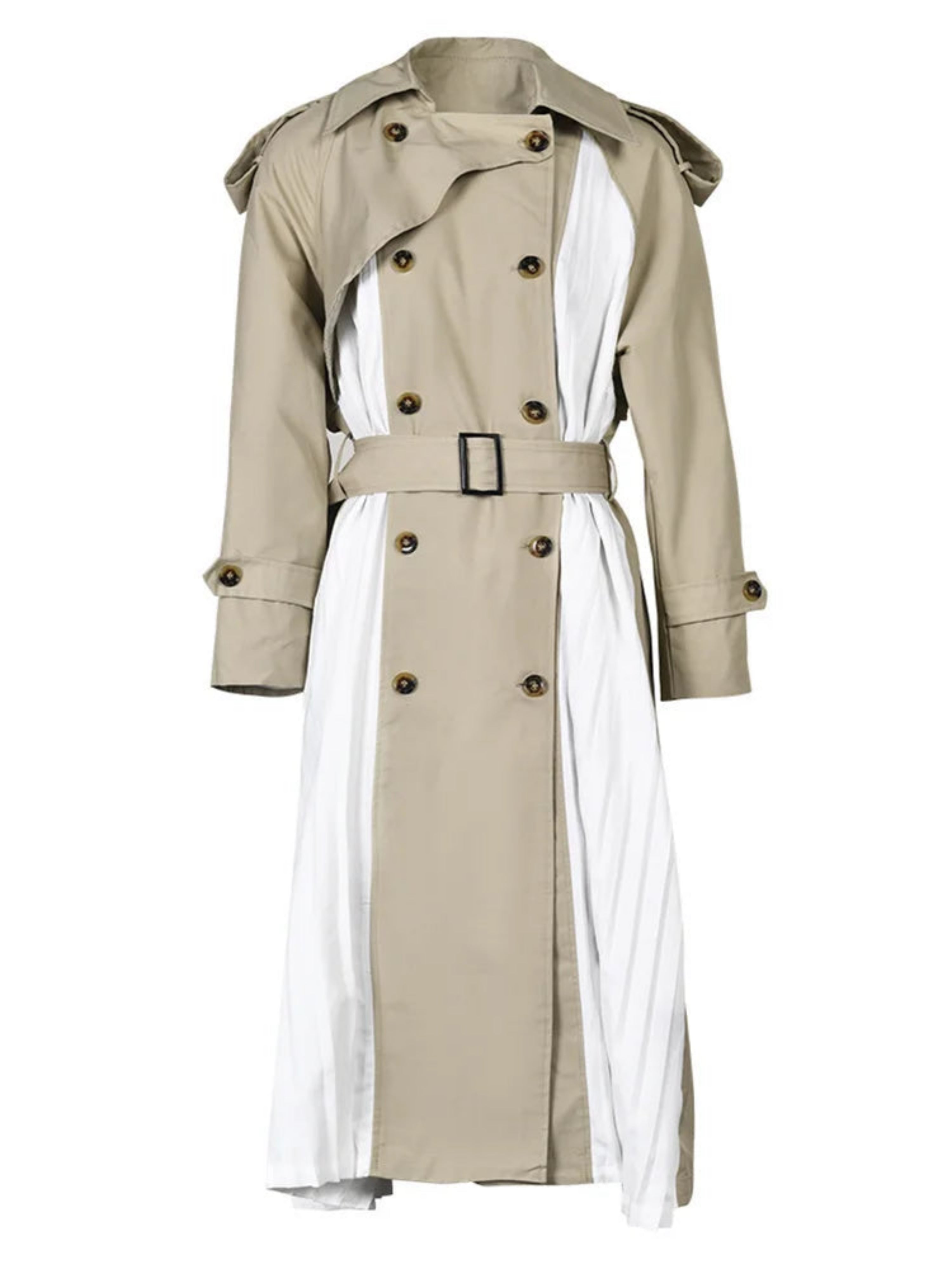 Luxury Double-Breasted Pleated Trench Coat Longline
