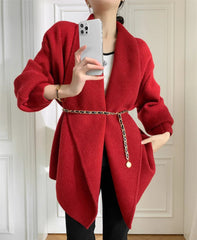Luxury Double-Knit Balloon-Sleeve Sweater Coat