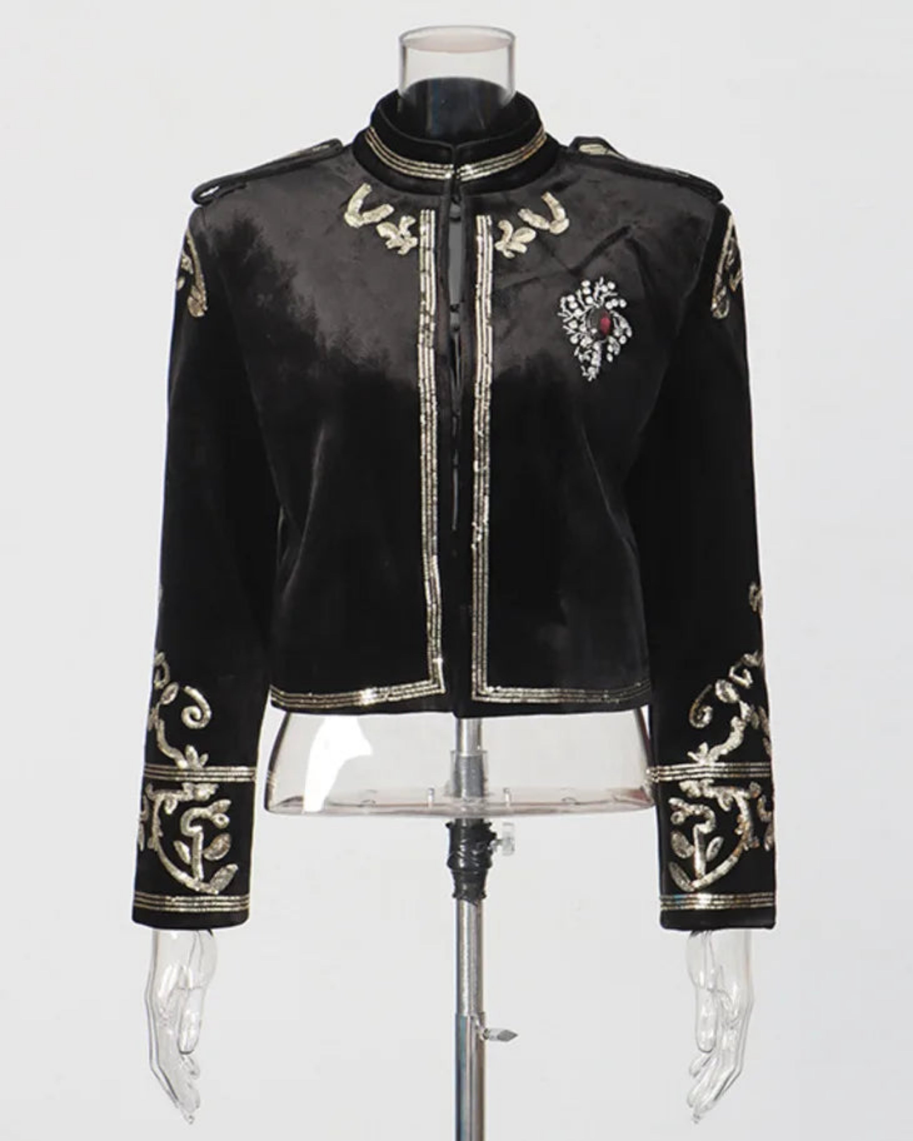 Luxury Embellished Velvet Cropped Jacket