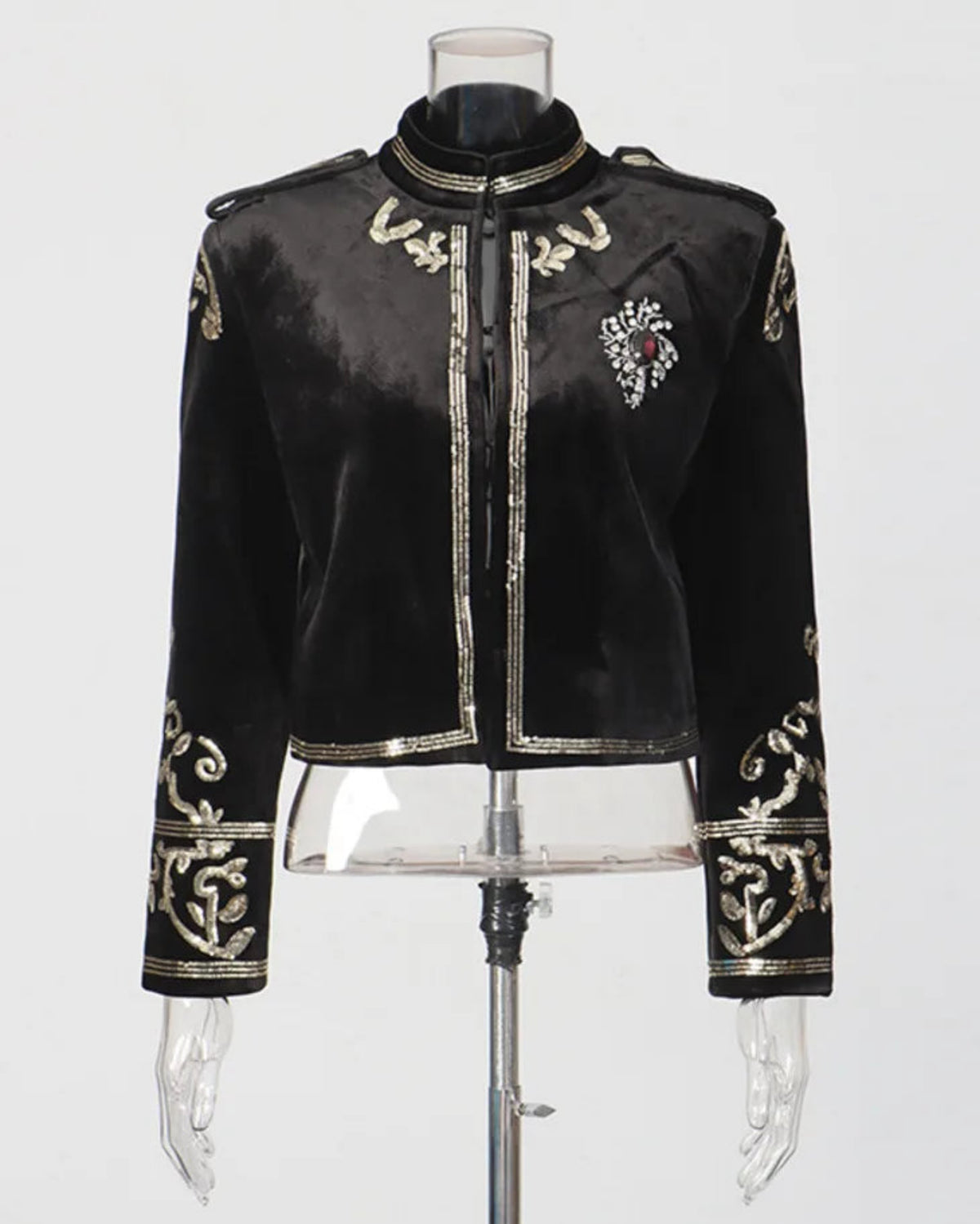 Luxury Embellished Velvet Cropped Jacket