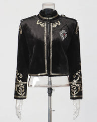 Luxury Embellished Velvet Cropped Jacket