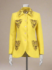 Luxury Embellished Wool-Blend Beaded Blazer Studded Pockets
