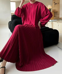 Luxury Flowy Pleated Plisse Pleats Top and Midi Skirt