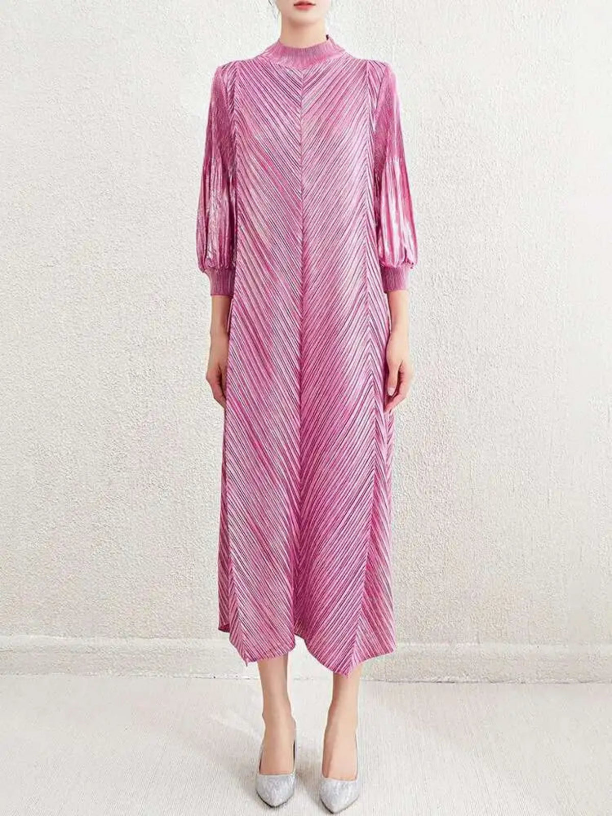 Luxury Formal Cruise Resort Dress - Japanese Metallic Pleats Plissé