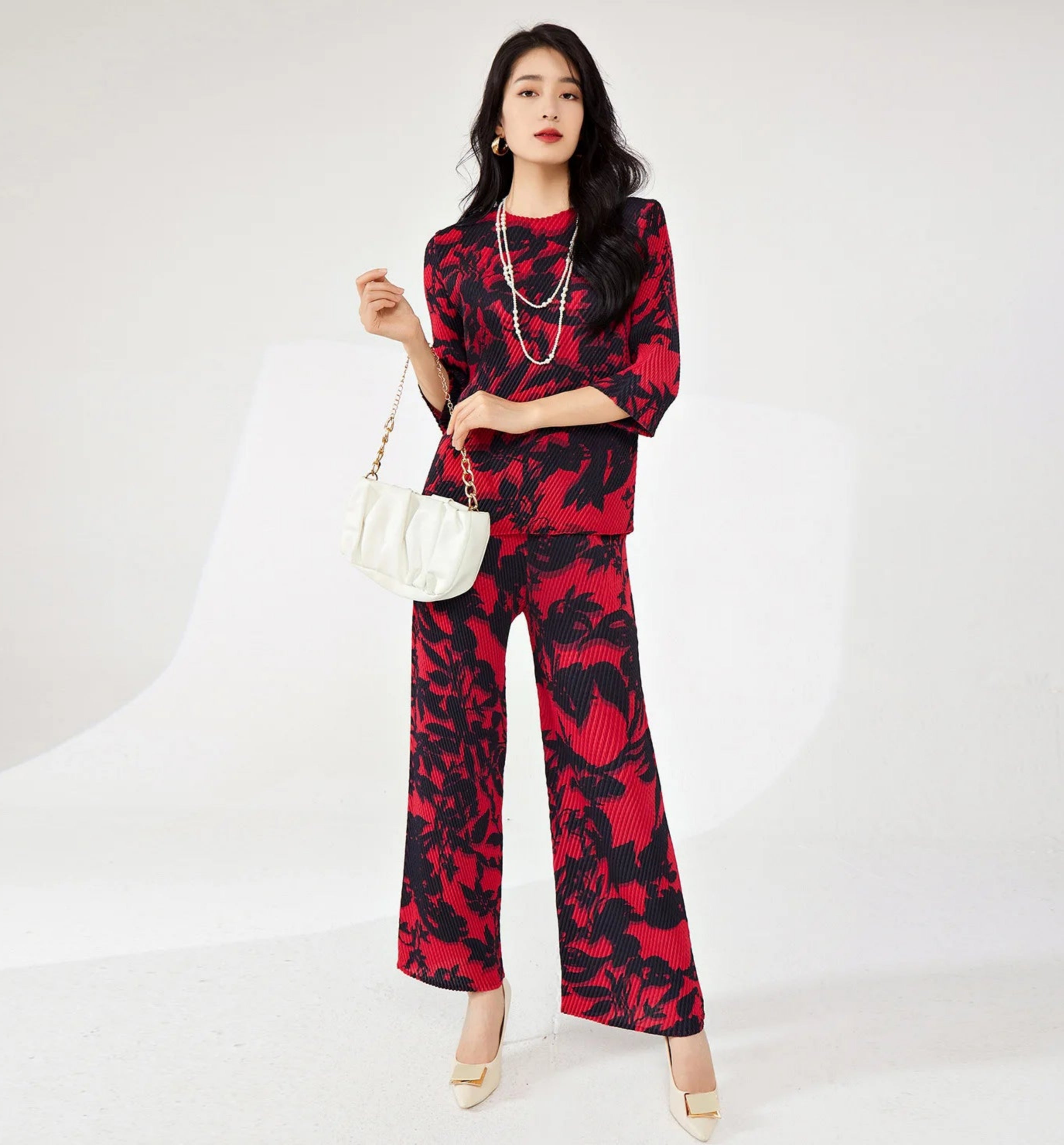 Luxury Formal Cruise Resort Wear Pant Set - Japanese Pleats Plissé