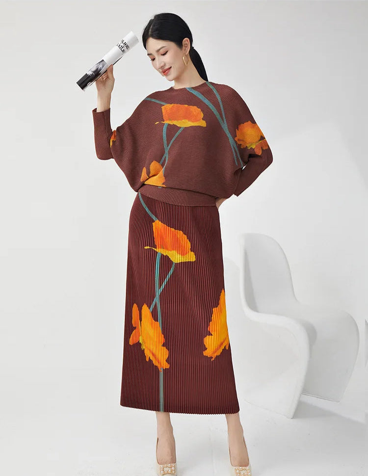 Luxury Formal Cruise Resort Wear Pleated Skirt and Top Set