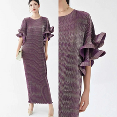 Luxury Formal Cruise Ruffle Sleeves Maxi Dress - Japanese Pleats Plissé
