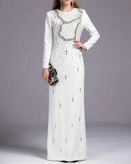 Luxury Formal High Neck Gown Women – Long Sleeve Modest Maxi Dress – Formal Gala Dress – Rhinestone Embellished Evening Gown