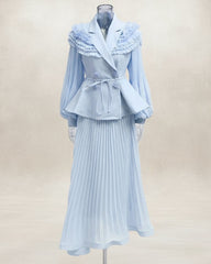Luxury Formal Pleated Skirt Suit – Designer Ruffled Jacket Set