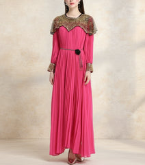 Luxury Formal Travel Cruise – Pleated Plissé Gown with Embellished Capelet