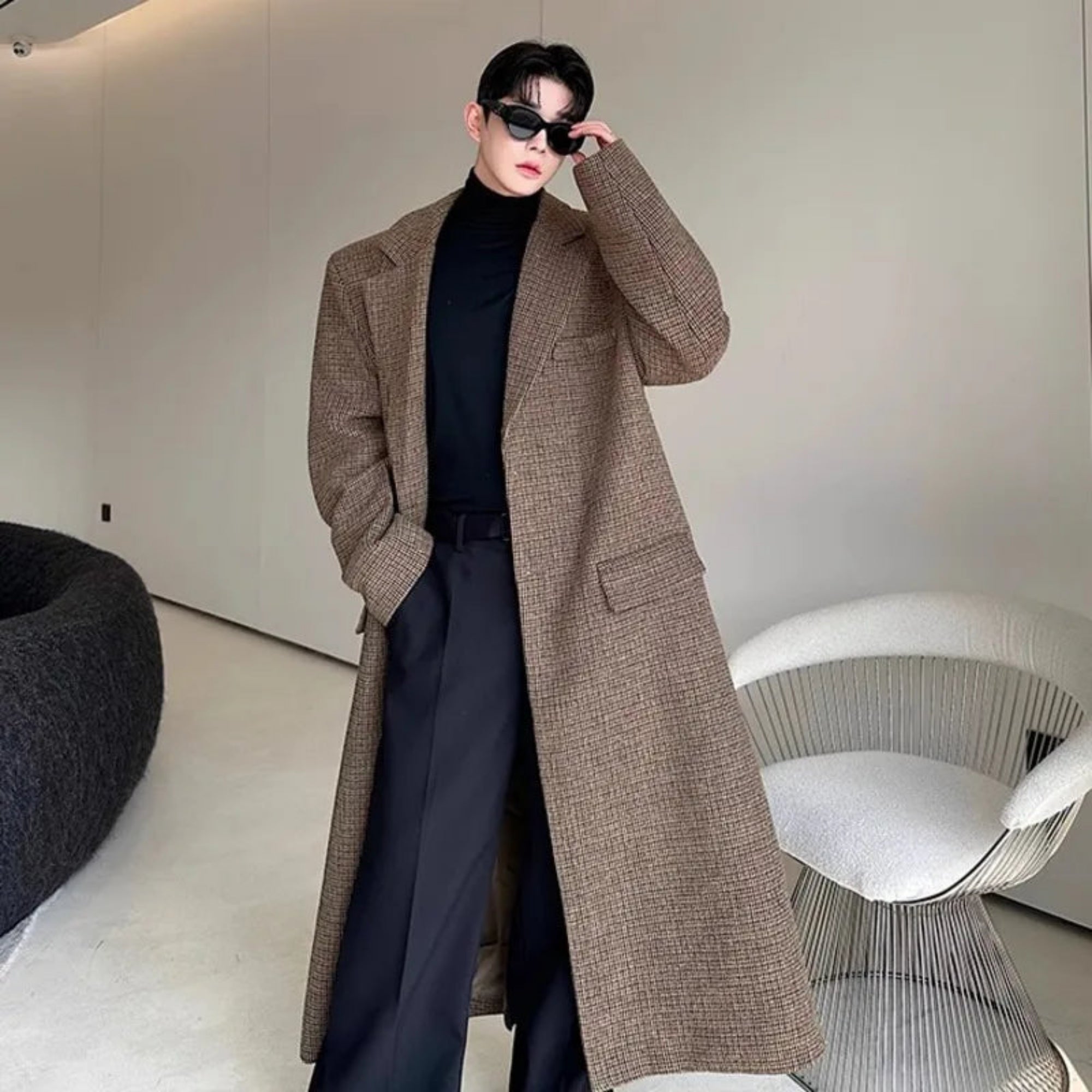 Luxury Herringbone Wool-Blend Overcoat HEYFANCYSTYLE