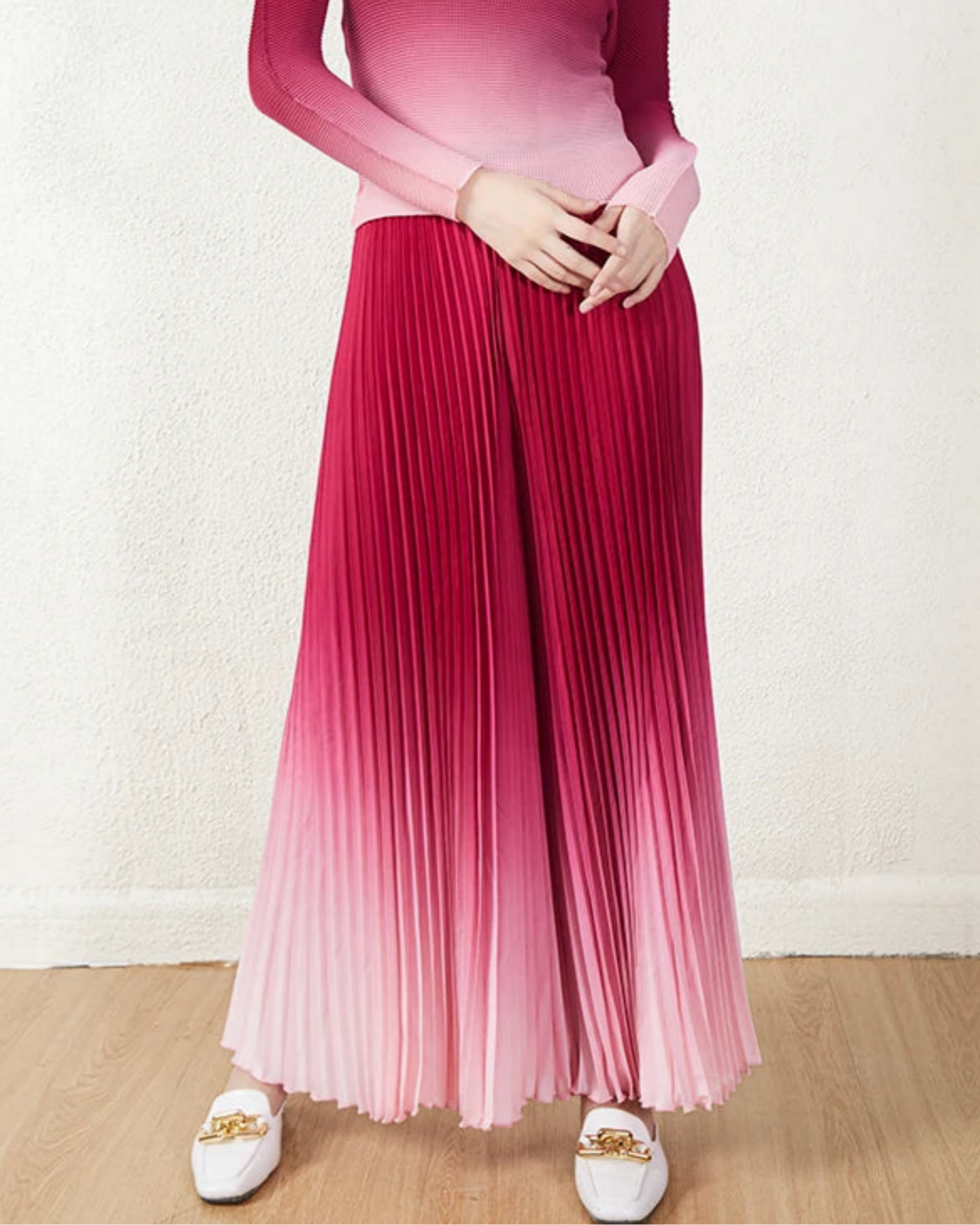 Luxury High-Waisted Plissé Wide-Leg Pants Formal Wear