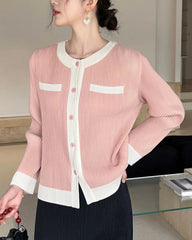 Luxury Japanese Micro-Pleated Plissé Button-Front Top