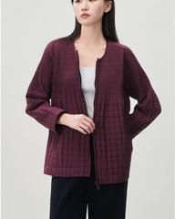 Luxury Japanese Pleated Collarless Zip Jacket Set – Designer Travel-Ready Scarf for Women