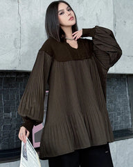 Luxury Japanese Pleated Lantern Sleeve Sweater Top – Designer Knitwear | HEYFANCYSTYLE