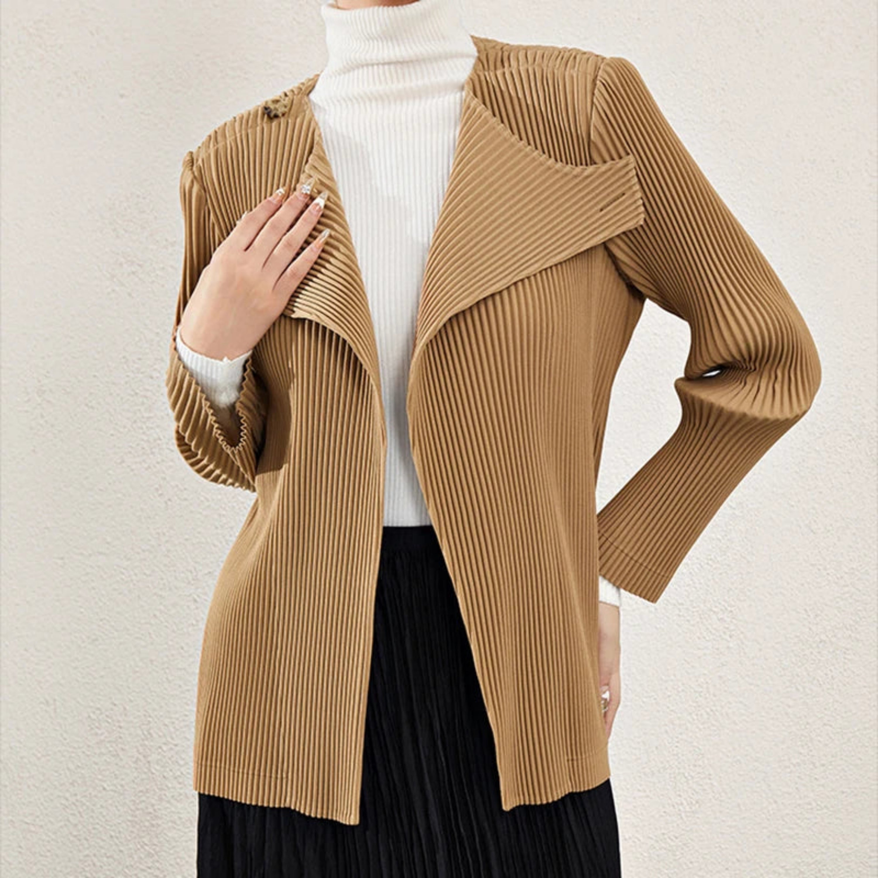 Luxury Japanese Pleated Plissé Long Sleeve Convertible Top