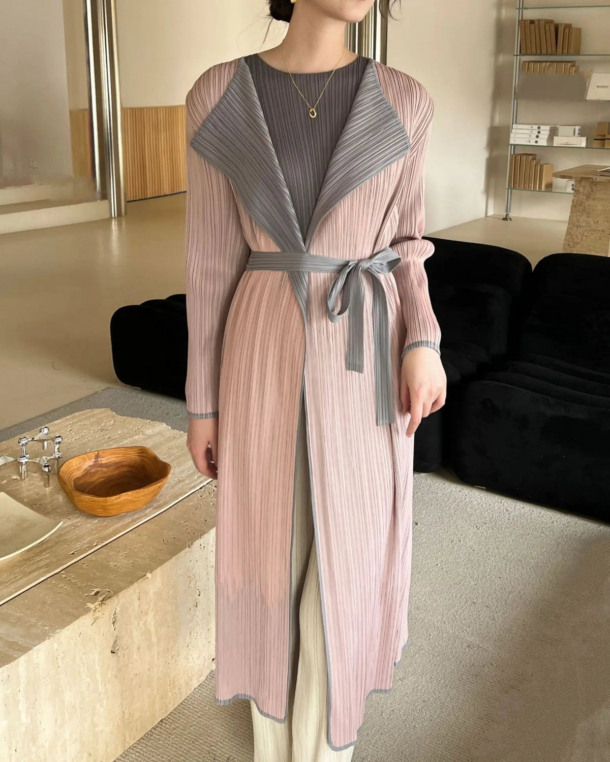 Luxury Pleated Longline Coat