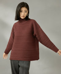 Luxury Japanese Pleated Turtleneck Sweater – Relaxed Knit Top