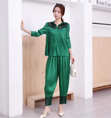 Luxury Japanese Pleats Cruise Formal Set Pleated Trousers and Zip-Up Jacket