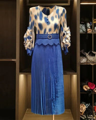 Luxury Japanese Pleats Midi Dress Petite A-Line Ruffle Sleeve Cocktail Wedding Guest