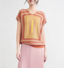 Luxury Japanese Pleats Plissé V-Neck Geometric Blouse Top