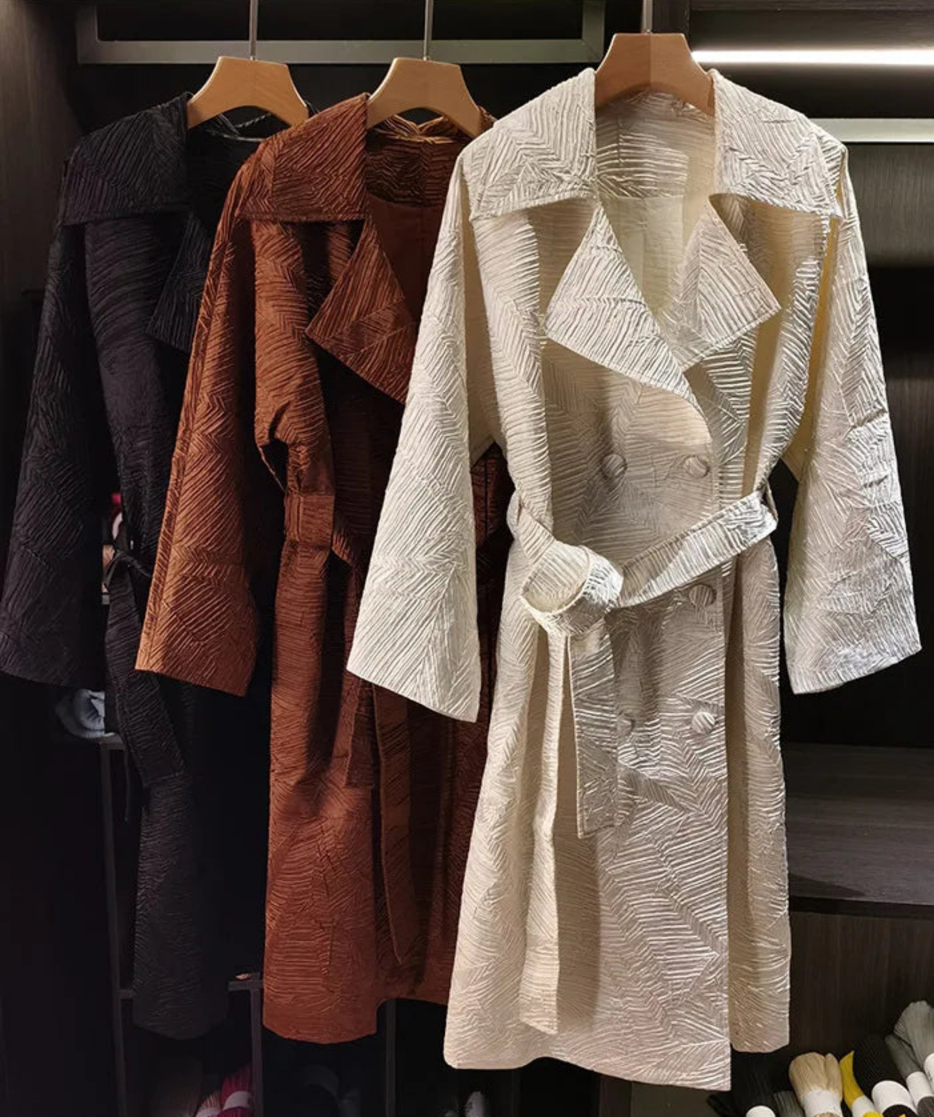 Luxury Japanese Plissé Coat Crinkle Texture Pleated