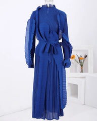 Luxury Japanese Plissé Midi Dress – Travel & Cruise Formal Night, Tie-Waist Detail