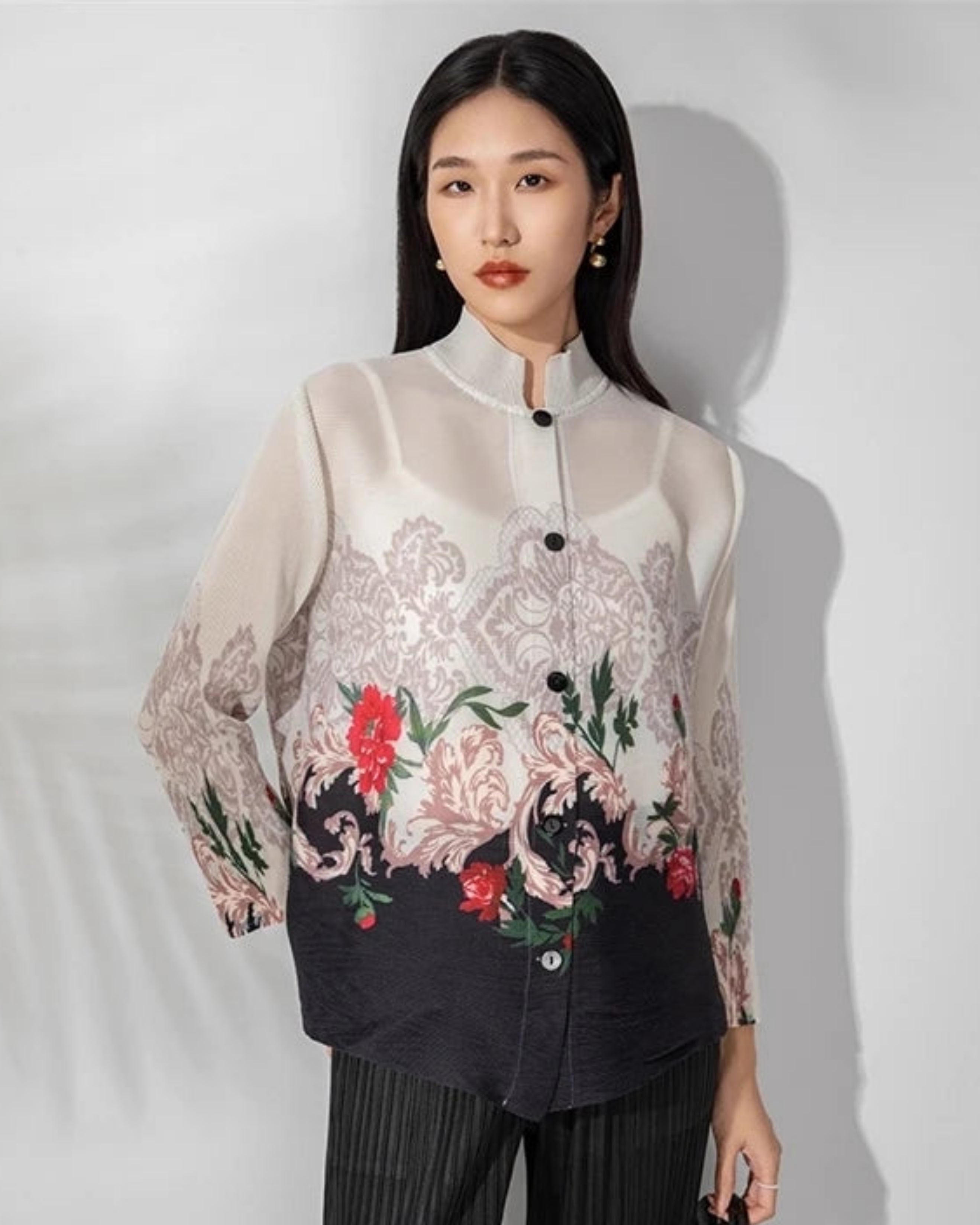 Luxury Japanese Plissé Pleated Pleats Sheer Blouse