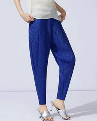 Luxury Japanese Style Pleated Plisse Trousers Women – Barrel Leg Elastic Waist Petite