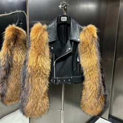 Luxury Leather Jacket with Genuine Fur - Black