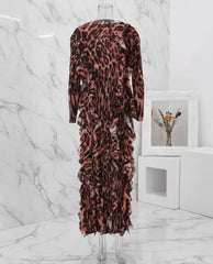 Luxury Leopard Pleated Maxi Dress — Japanese Plissé Texture