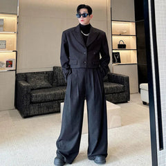 Luxury Men's Cropped Blazer & Wide Leg Suit HEYFANCYSTYLE - Black
