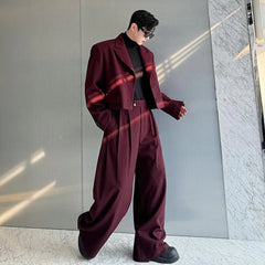 Luxury Men's Cropped Blazer & Wide Leg Suit HEYFANCYSTYLE - Burgundy
